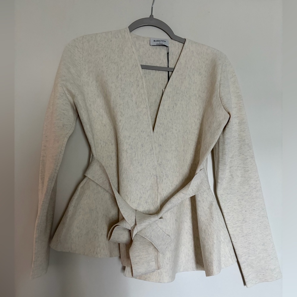 Aritzia Cream Wrap Tie Waist Sweater - Picture 3 of 6